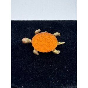 Antique Germany Turtle Art Deco Pin Brooch Bright Orange Color And Brass